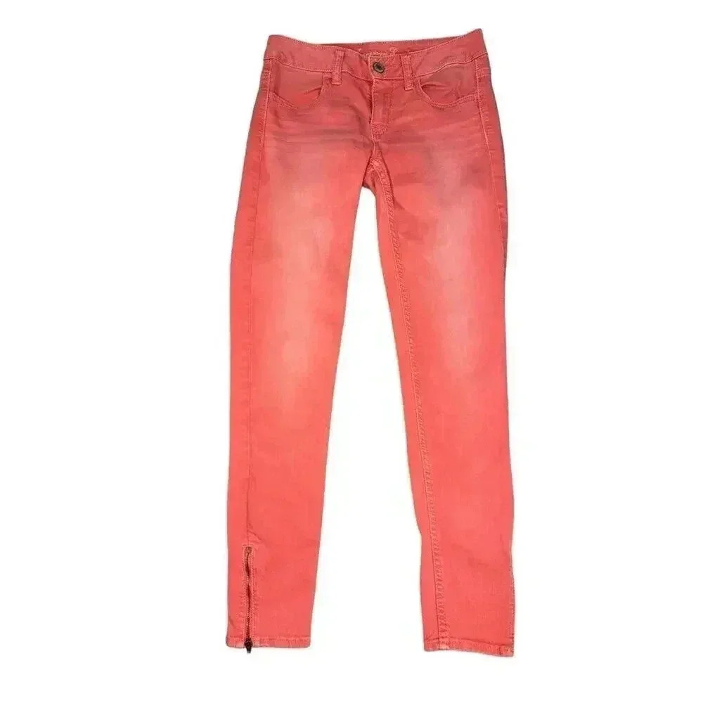 American Eagle Outfitters Size 4 Regular Super Stretch Pink Distressed‎ Jeggings